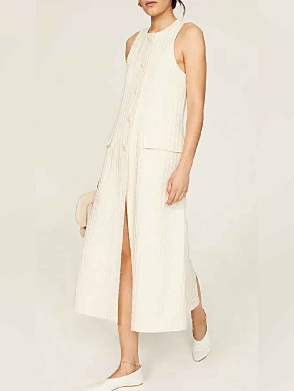 CO Ecru Tectured Midi Dress Retail $1495 Size XS